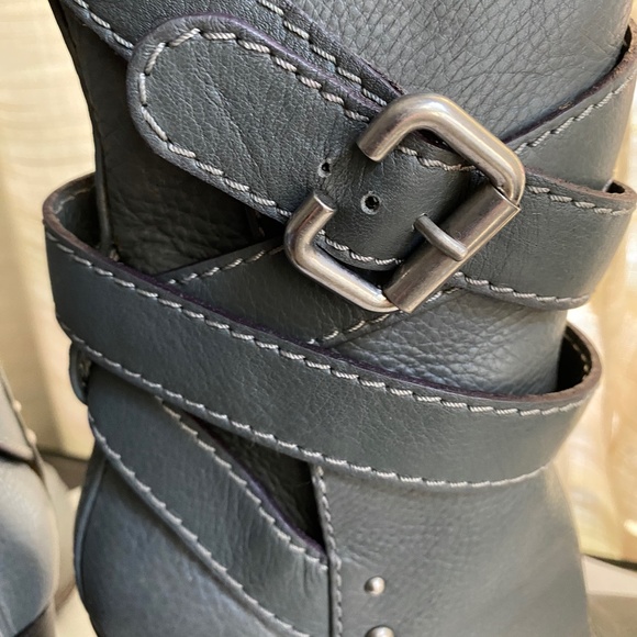 Chloe gray leather heel boots biker 36-6 slip on Italy under knee cowboy Western - Picture 5 of 9